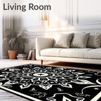 Black White Floral Mandala medallion Rug