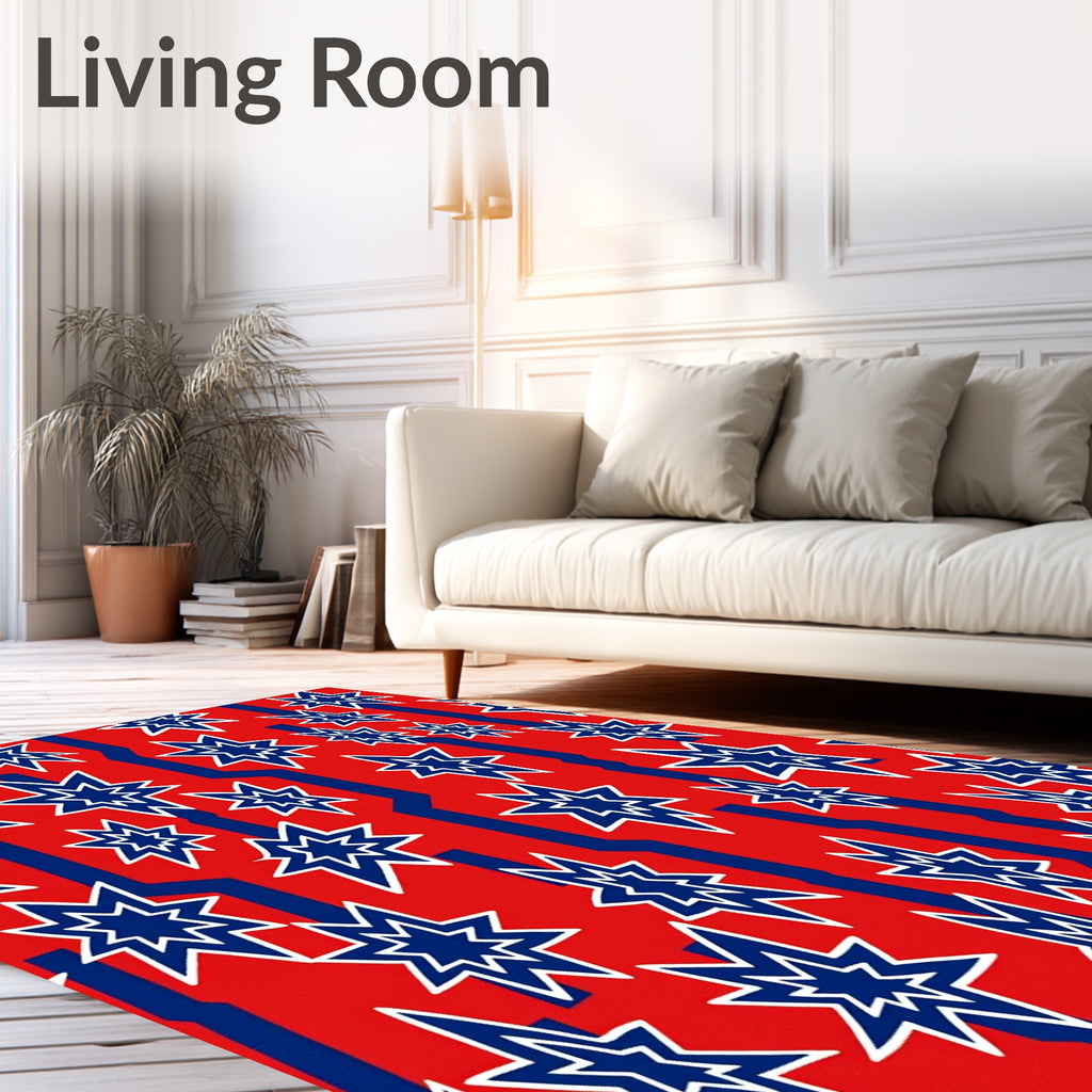 Red Blue Exploding Star Geometric Rug