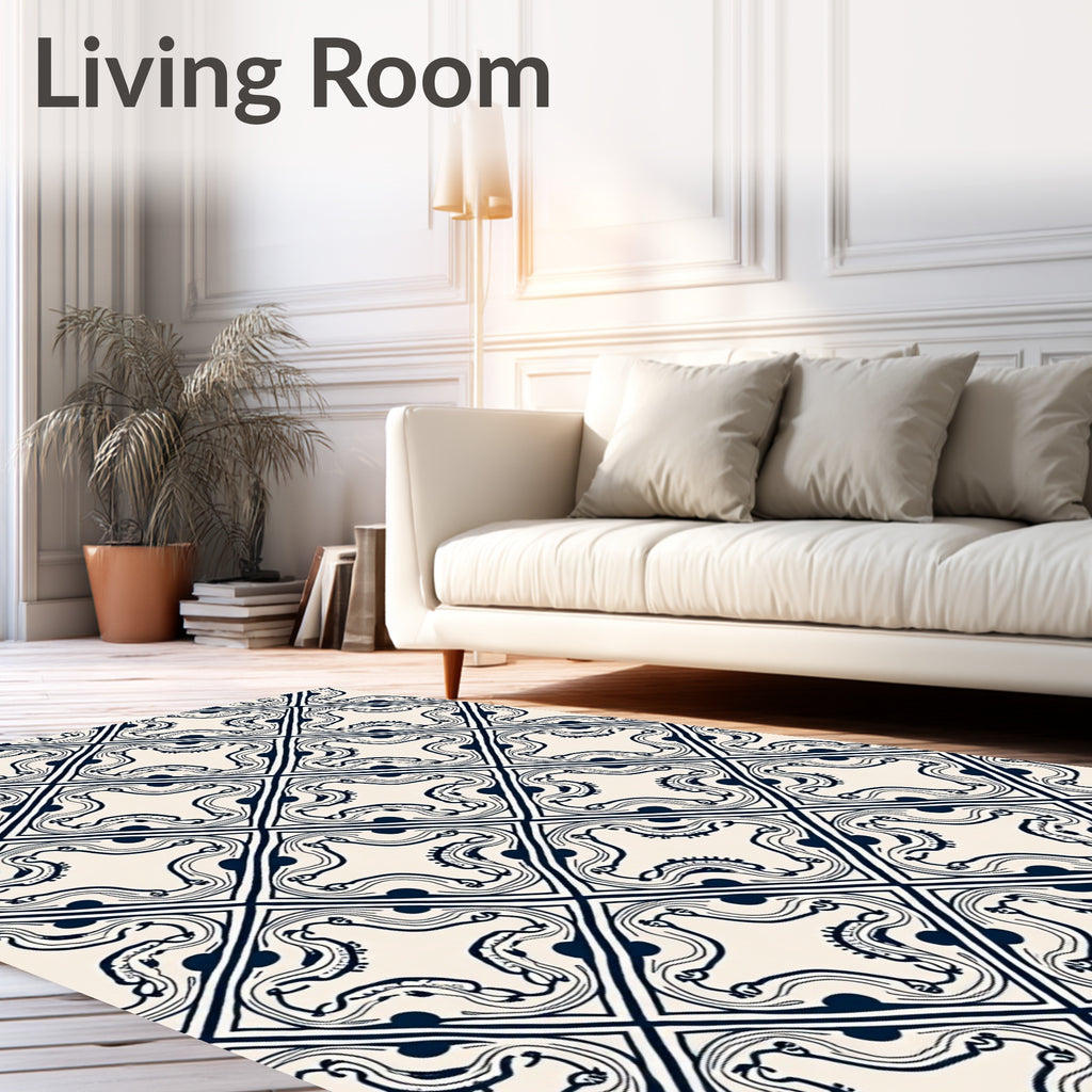 Indigo And Cream Diamond Scroll Rug