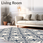 Indigo And Cream Diamond Scroll Rug