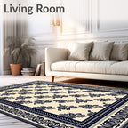 Classic Navy Floral Scroll Border Rug