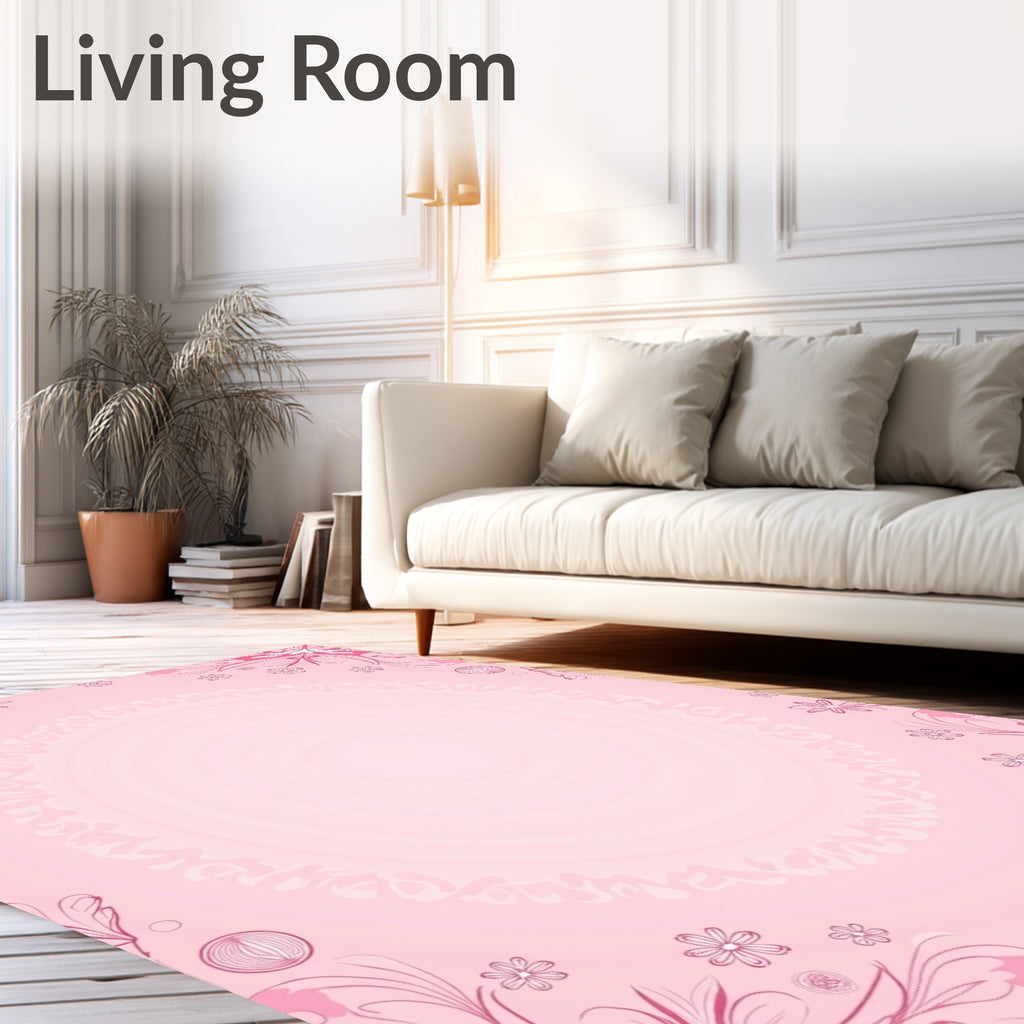 Whimsical Pink Floral Swirls Rug