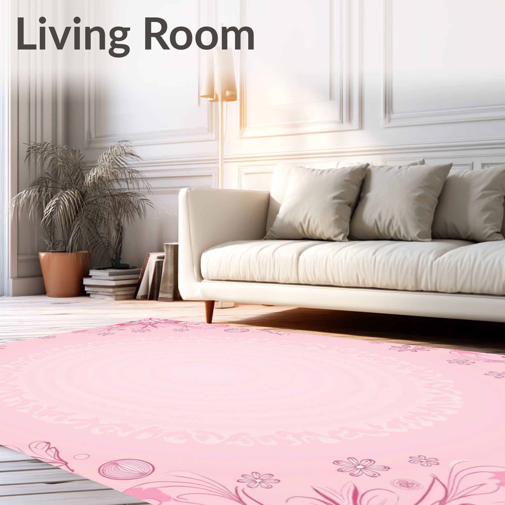 Whimsical Pink Floral Swirls Rug