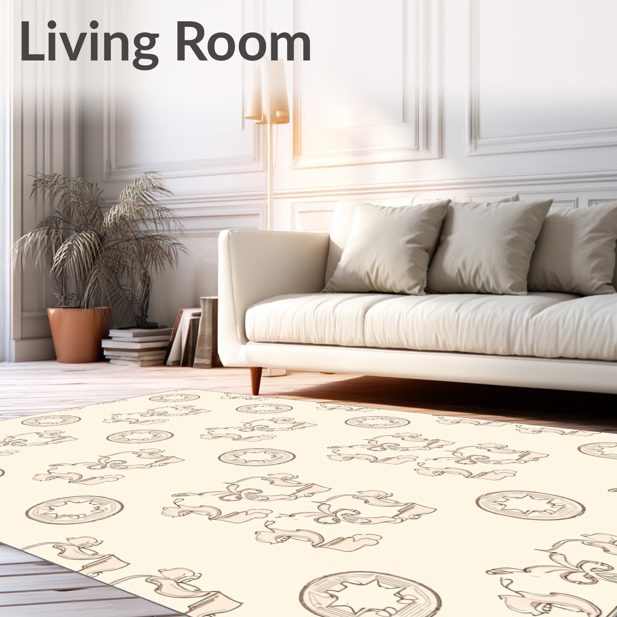 Beige Rococo Cartouche Floral Rug