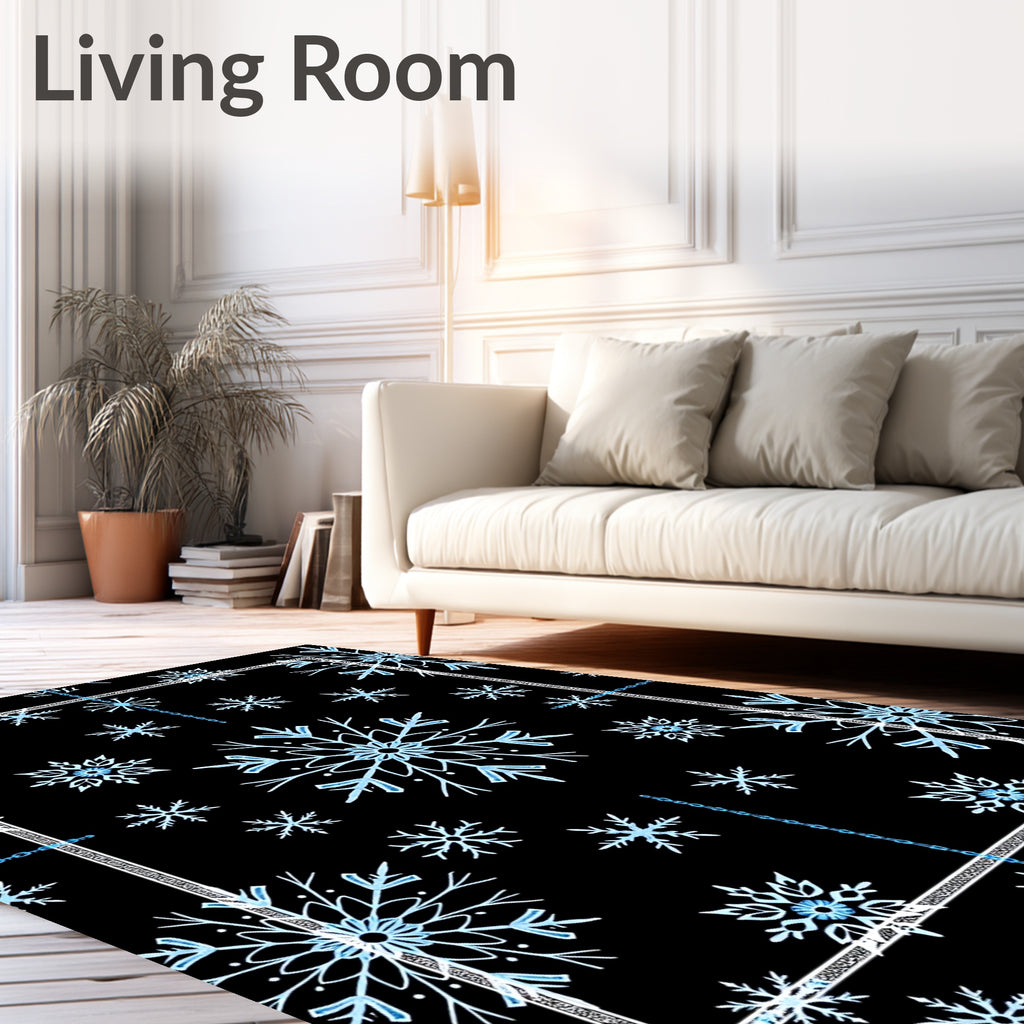 Blue Snowflake Winter Wonderland Rug