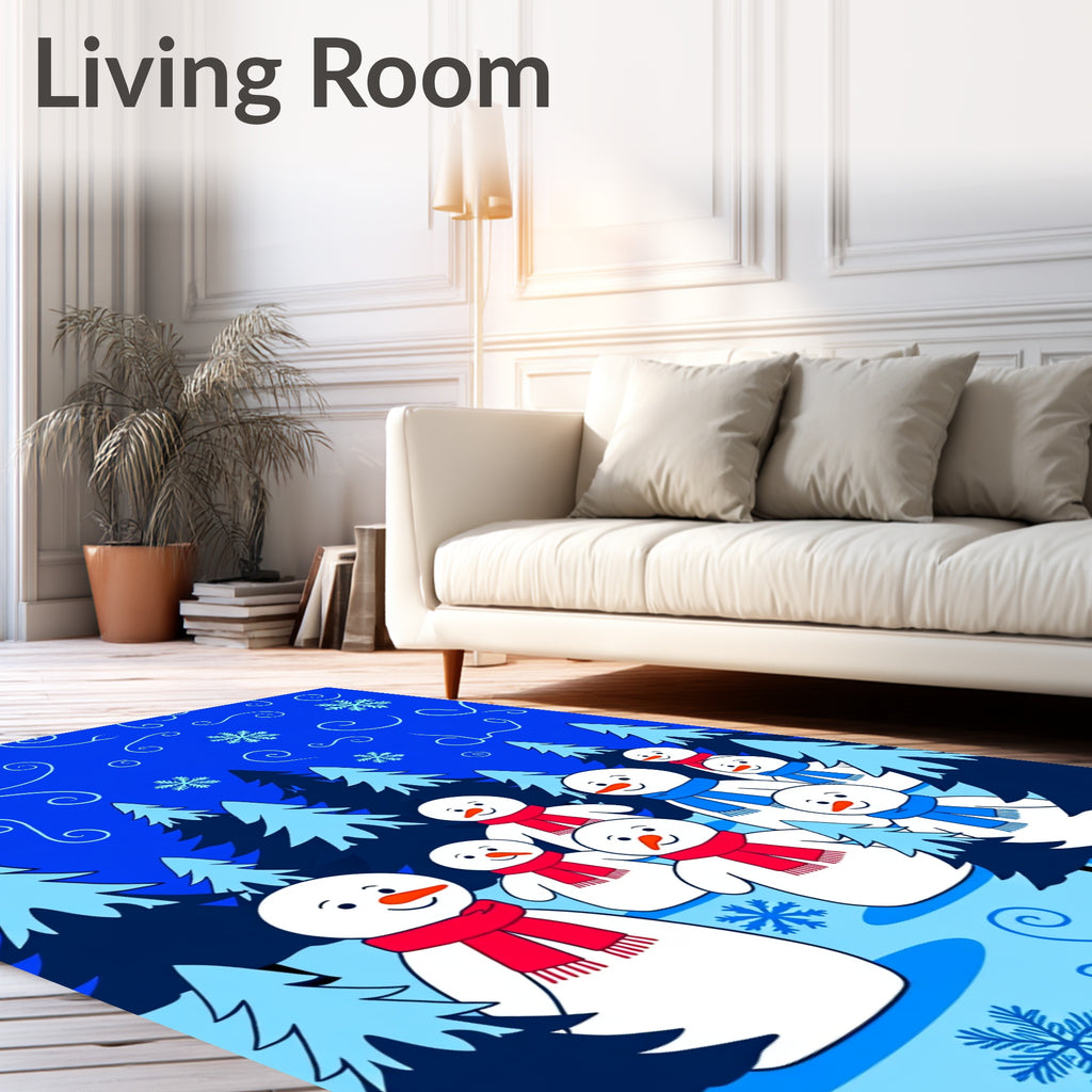Winter Snowman Forest Scene With Snowflakes Rug
