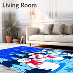 Winter Snowman Forest Scene With Snowflakes Rug