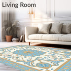 Ornate Sky Blue Medallion Garden Rug