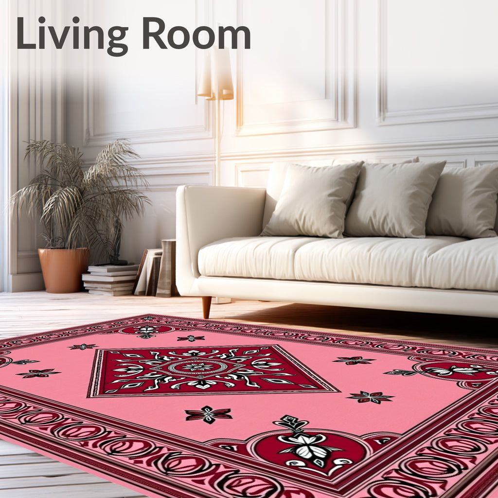 Pink Red Floral Medallion Diamond Rug