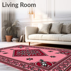 Pink Red Floral Medallion Diamond Rug