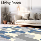 Geometric Blue Gray Block Arrangement Rug