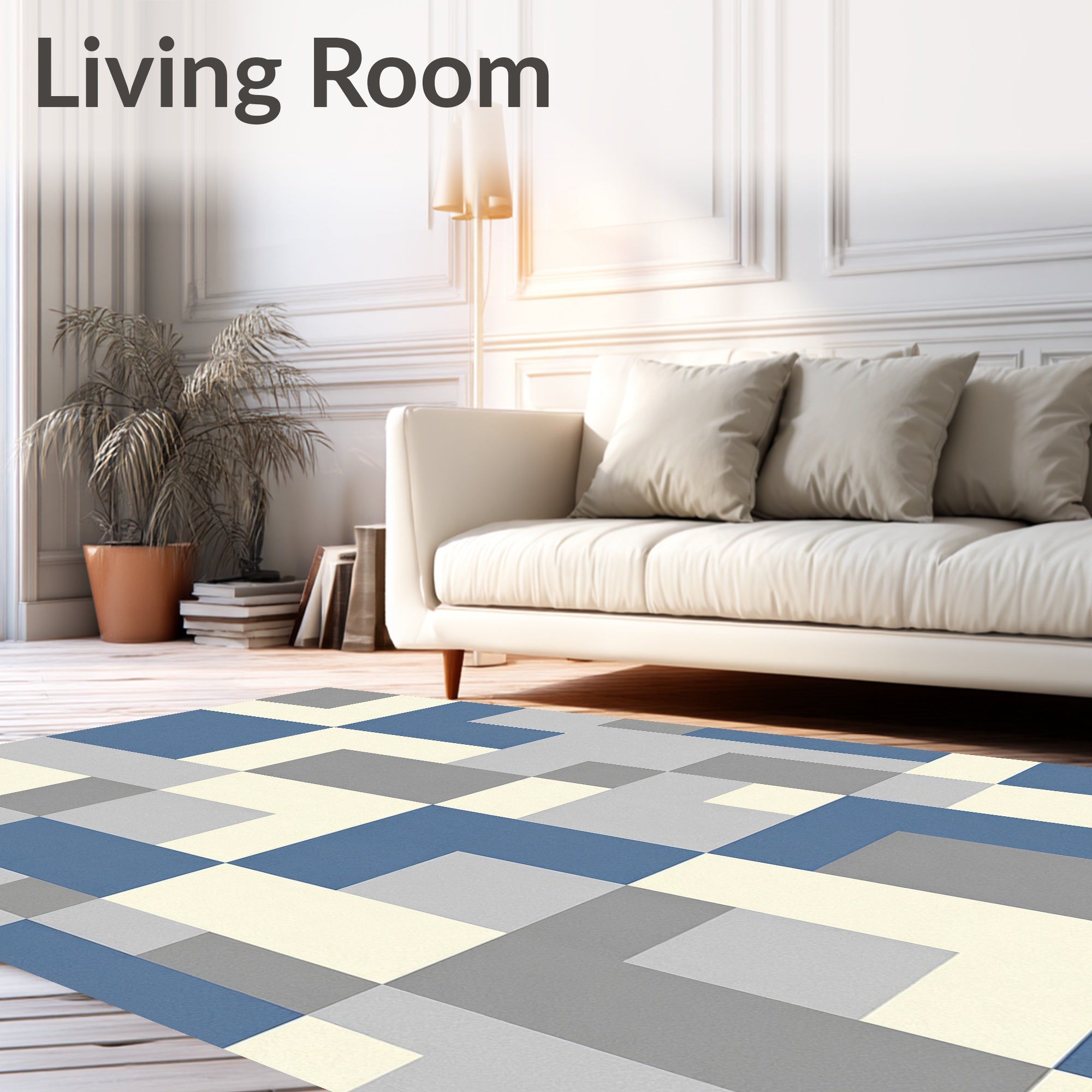 Geometric Blue Gray Block Arrangement Rug