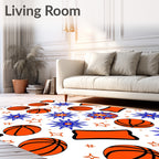 Orange Basketball Stars Blue Burst Rug