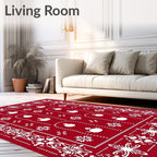Red Snowman Snowflake Festive Border Rug