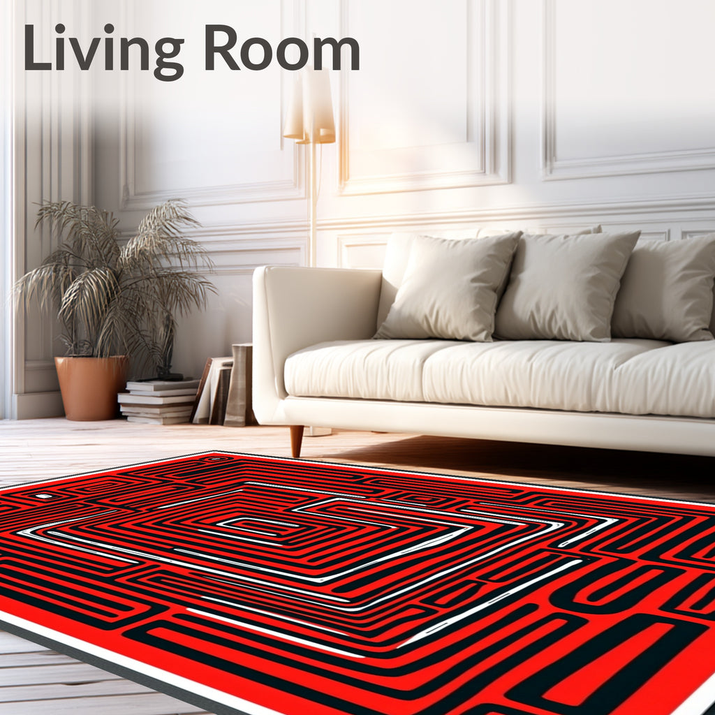 Bold Crimson Grid Labyrinth Rug