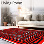 Bold Crimson Grid Labyrinth Rug