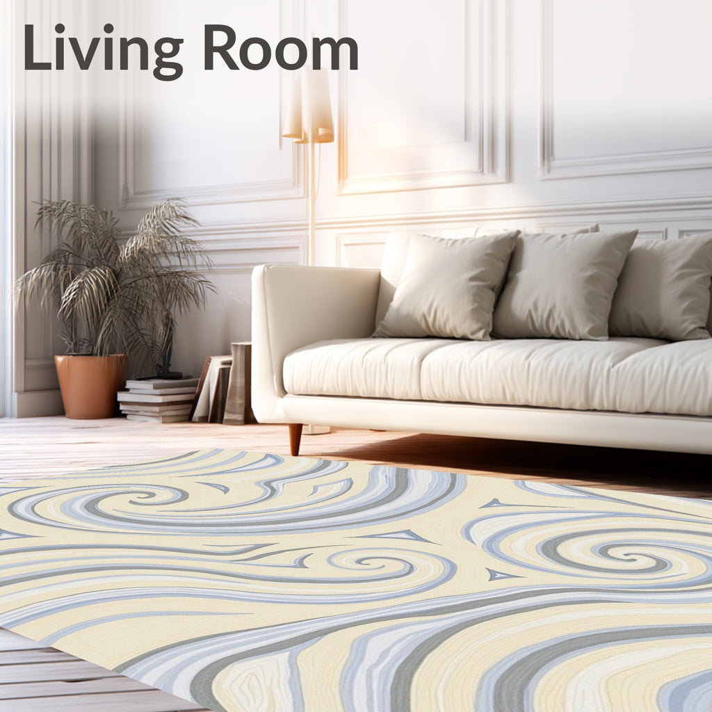 Pale Yellow Swirl Triangles Abstract Rug