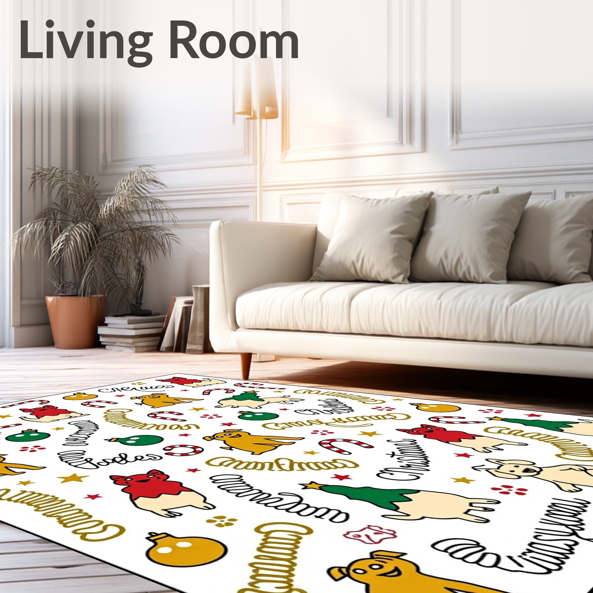 Cute Christmas Dogs and Baubles Rug