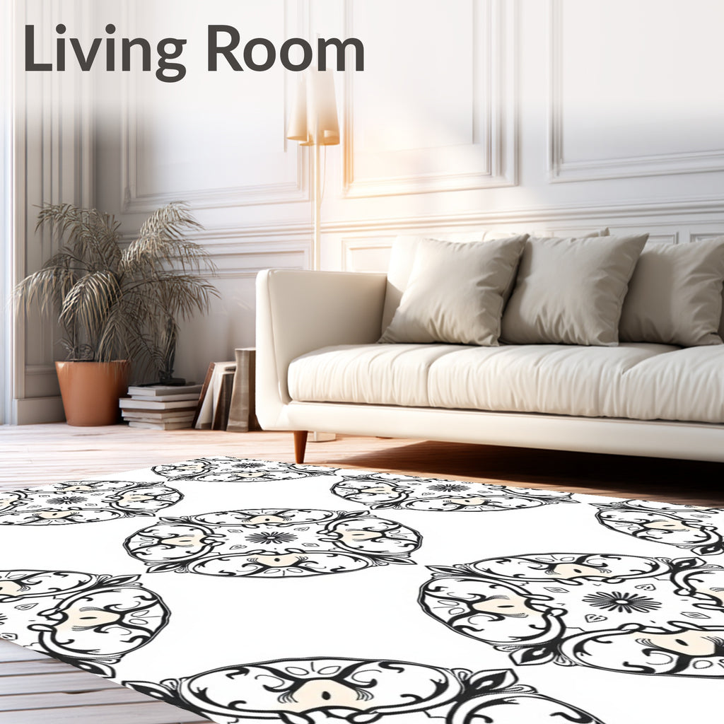Cream Black Classic Medallion Rug
