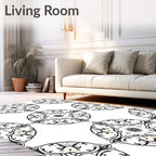 Cream Black Classic Medallion Rug