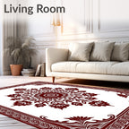 Deep Red Floral Medallion Frame Rug