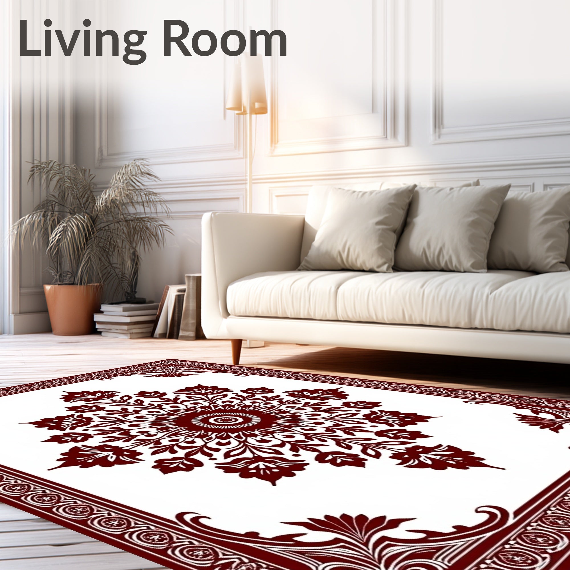 Deep Red Floral Medallion Frame Rug