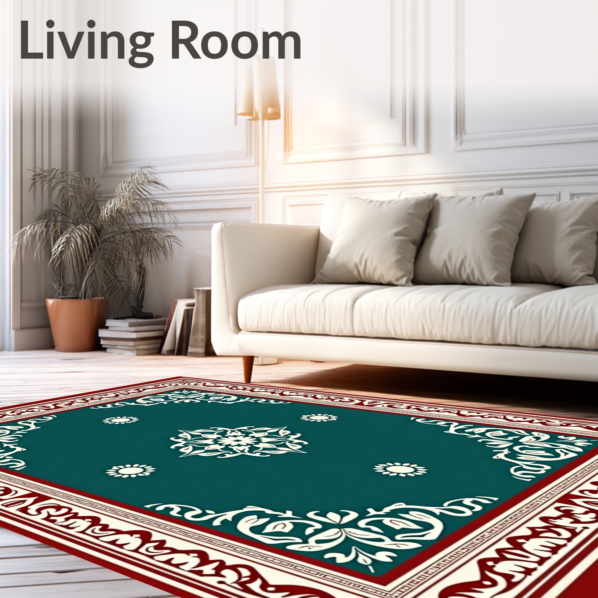 Teal Medallion Bordered Oriental Layout Rug