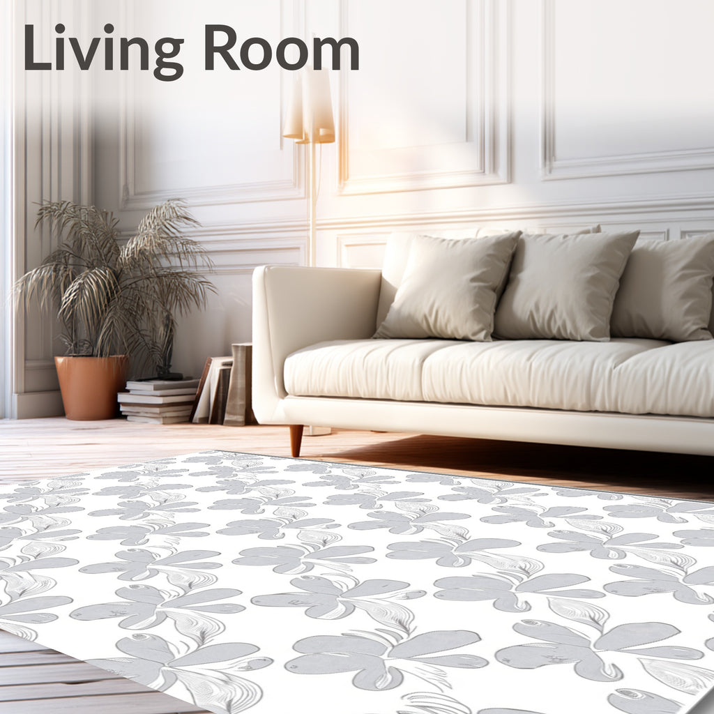 Delicate Gray Floral Swirl Arrangement Rug