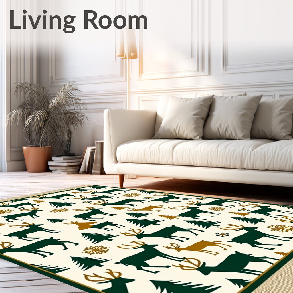 Forest Green Majestic Deer Woodland Scene Rug