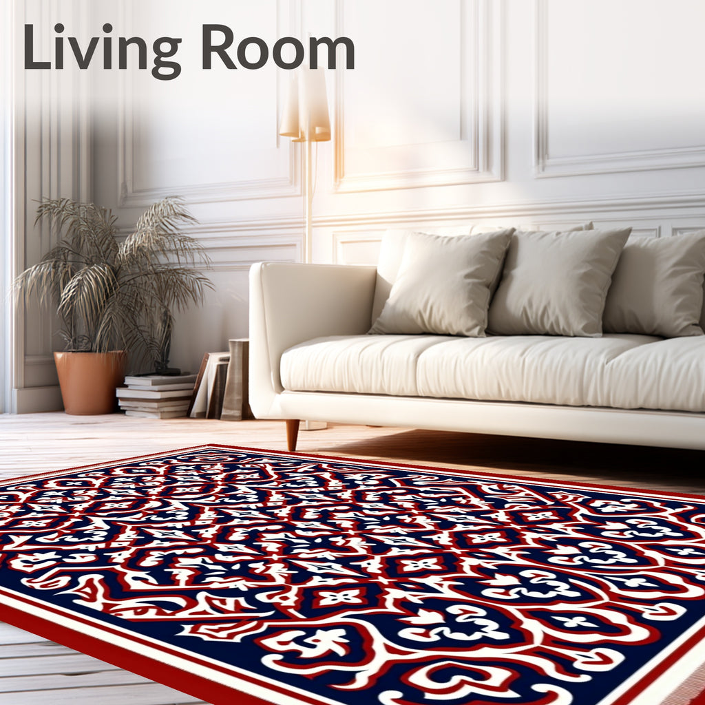 Deep Blue Crimson Arabesque Rug