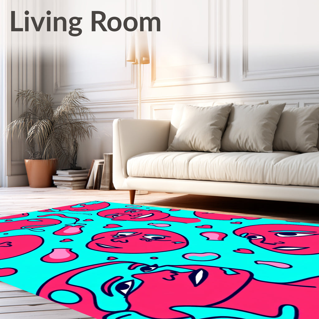 Cool Tones Abstract Faces Hearts Rug