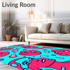 Cool Tones Abstract Faces Hearts Rug
