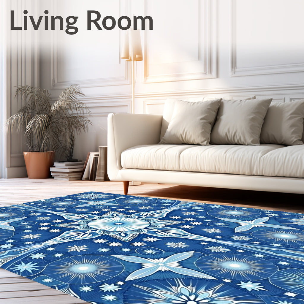 Deep Blue Starburst Kaleidoscope Rug