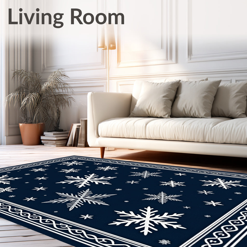 Deep Blue Snow Flurry Medallion Rug