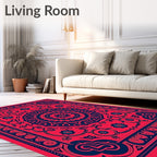 Bold Crimson Navy Floral Medallion Rug