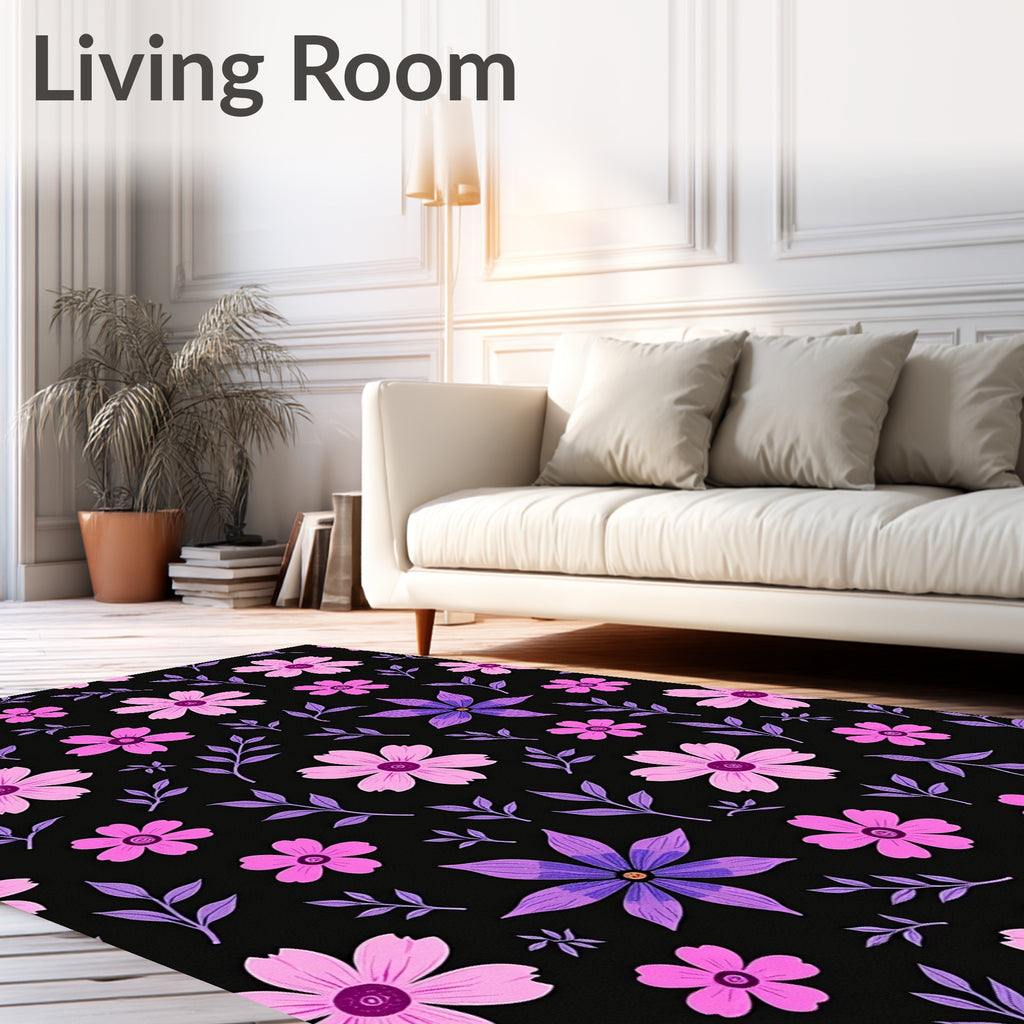 Pink Purple Floral Branches Dark Background Rug