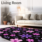 Pink Purple Floral Branches Dark Background Rug
