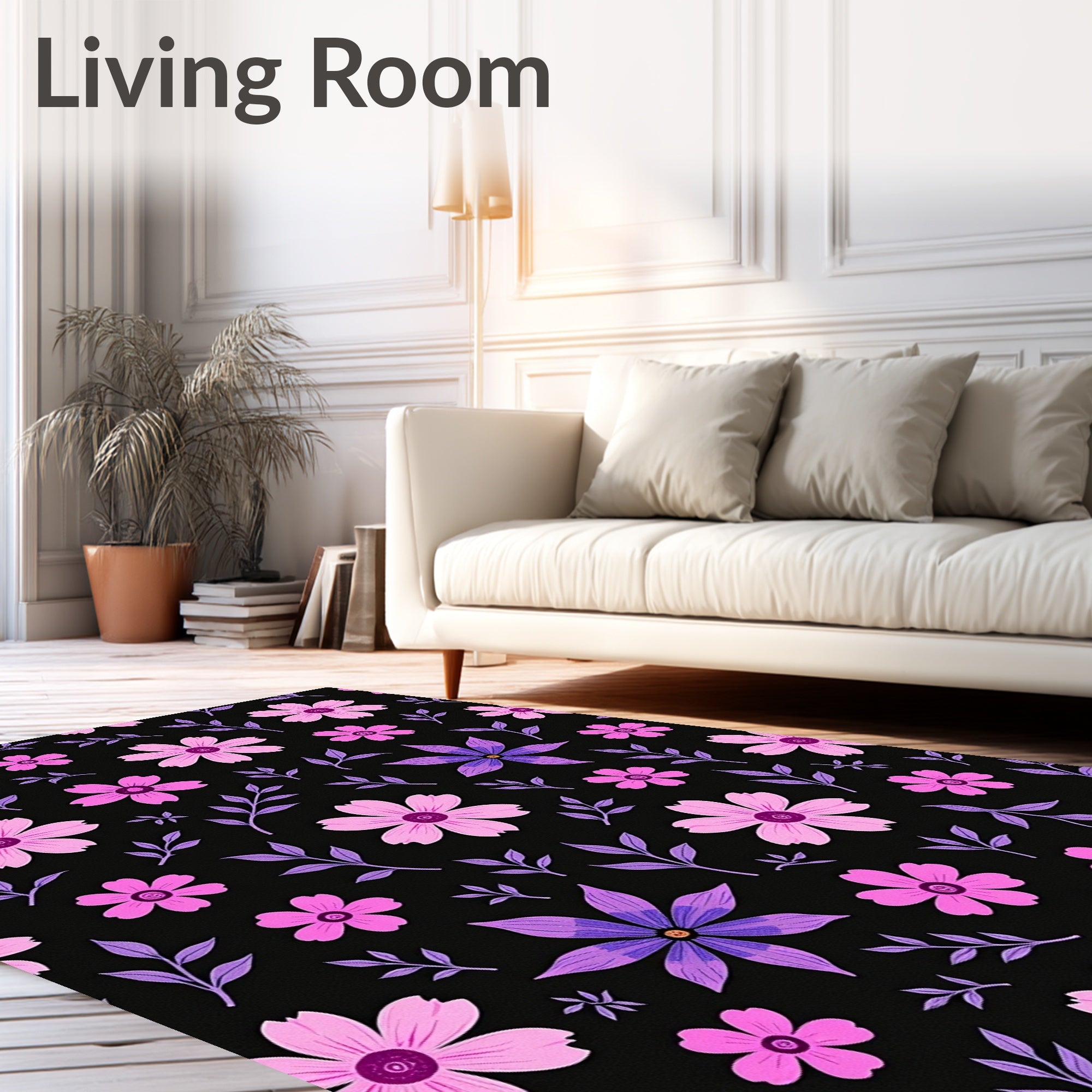 Pink Purple Floral Branches Dark Background Rug