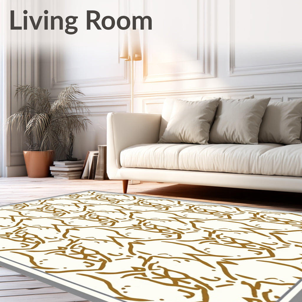Golden Brown Interlocking Arabesque Fabric Rug