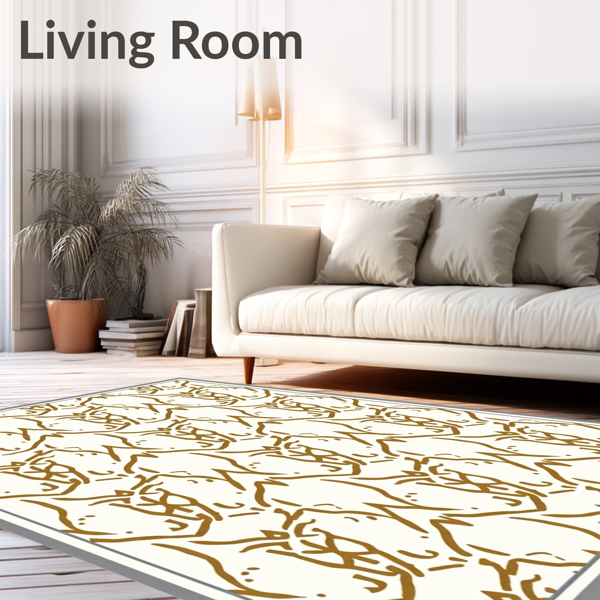 Golden Brown Interlocking Arabesque Fabric Rug