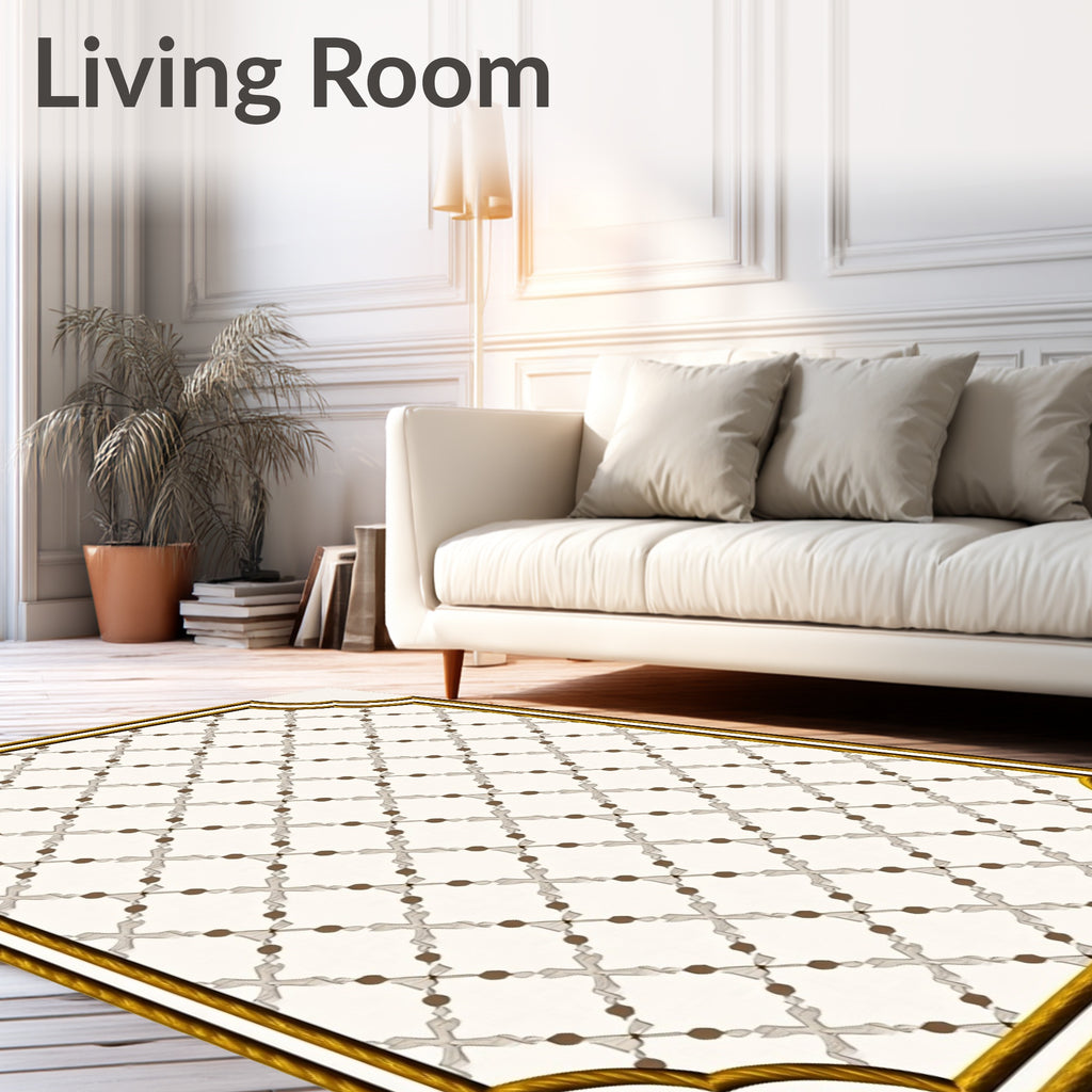 Vintage Cream Geometric Lattice Rug