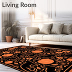 Black Orange Cat Pumpkin Floral Whimsical Rug