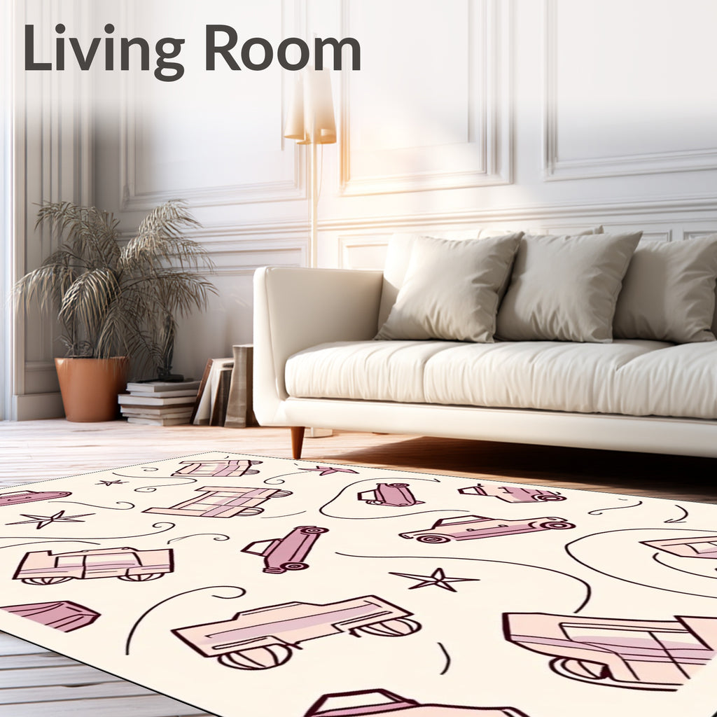 Retro Pink Vehicles Whimsical Swirl Rug