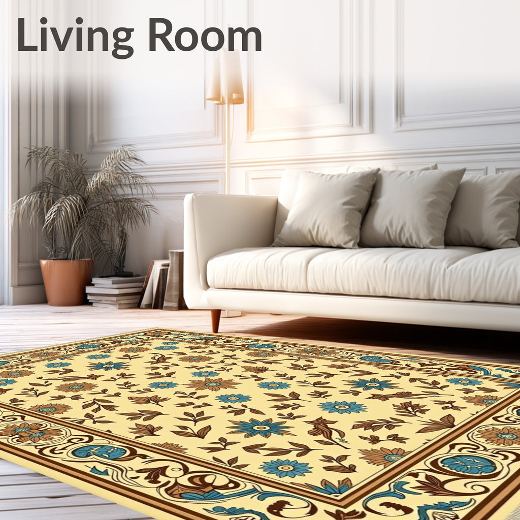 Yellow Floral Medallion Border Rug