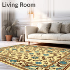 Yellow Floral Medallion Border Rug