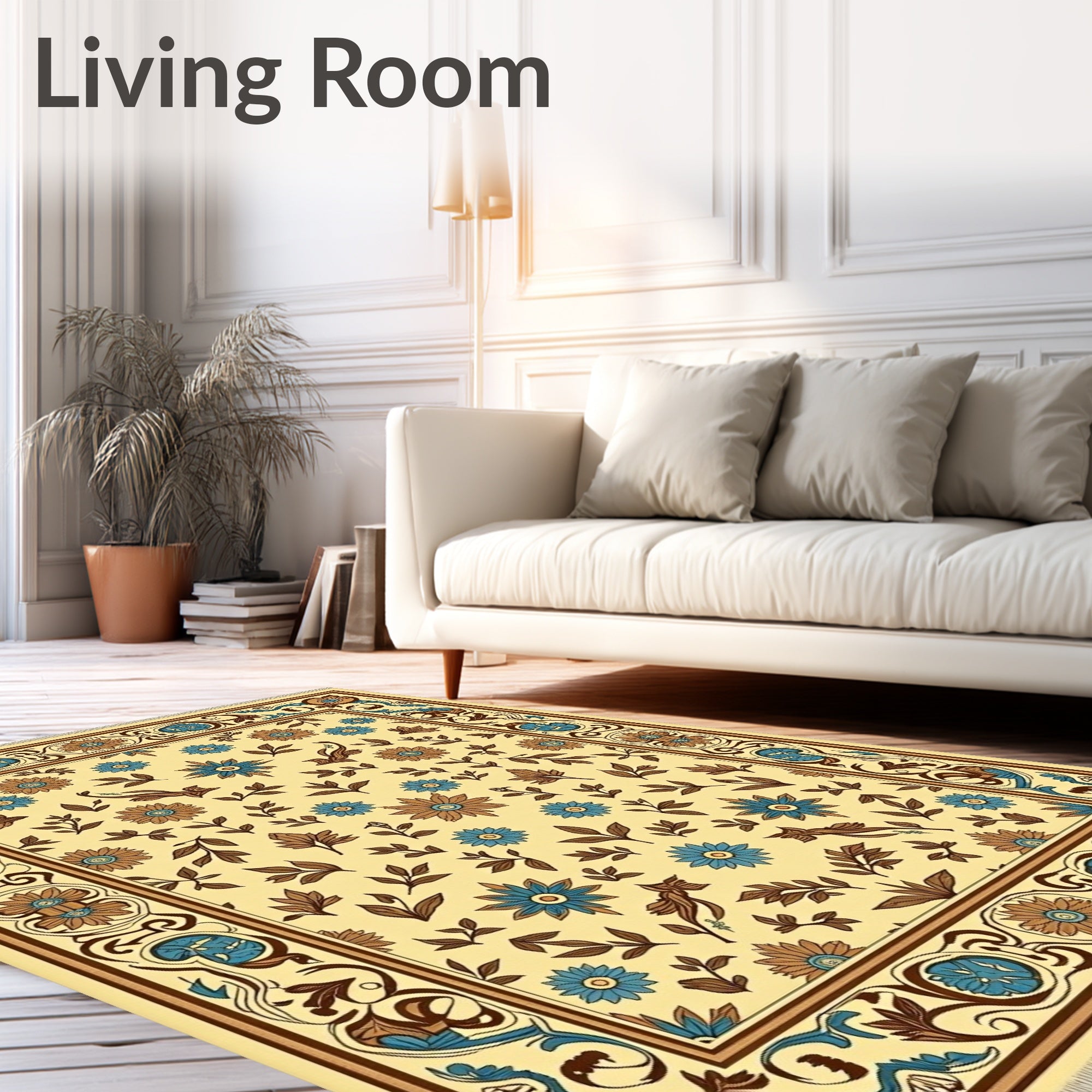 Yellow Floral Medallion Border Rug