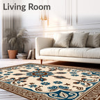 Classic Blue Brown Floral Medallion Rug