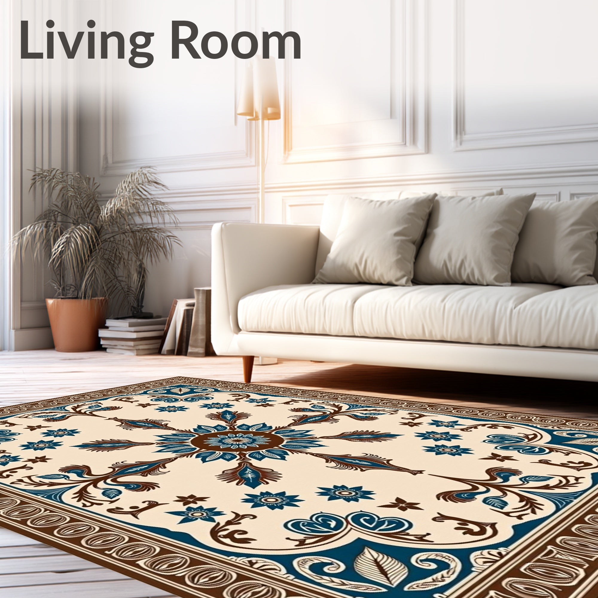 Classic Blue Brown Floral Medallion Rug