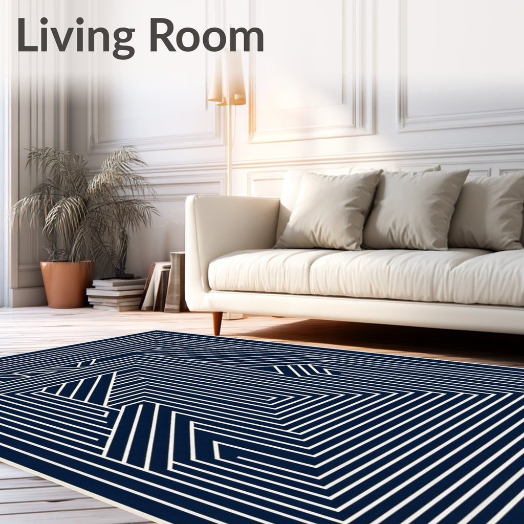 Indigo White Linear Pathway Rug