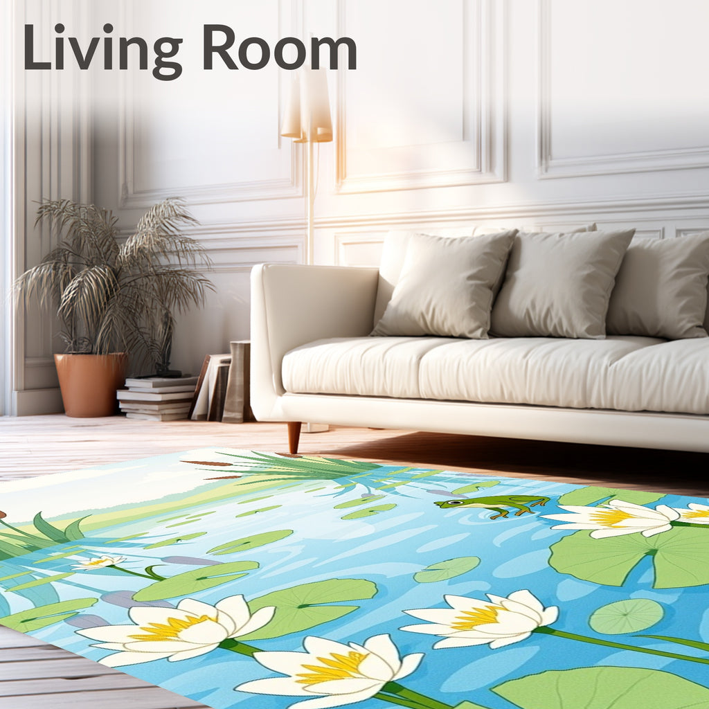 Serene Pond Lily Frog Landscape Rug